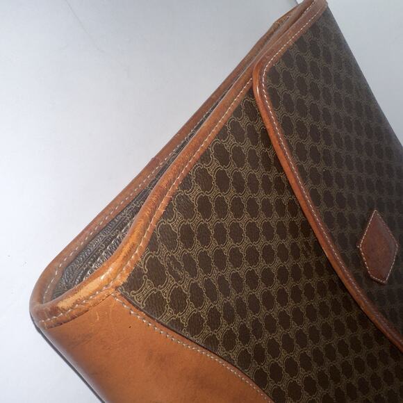 Authentic CELINE Macadam Canvas Clutch Bag PVC Leather Brown organizer vintage - Picture 15 of 16